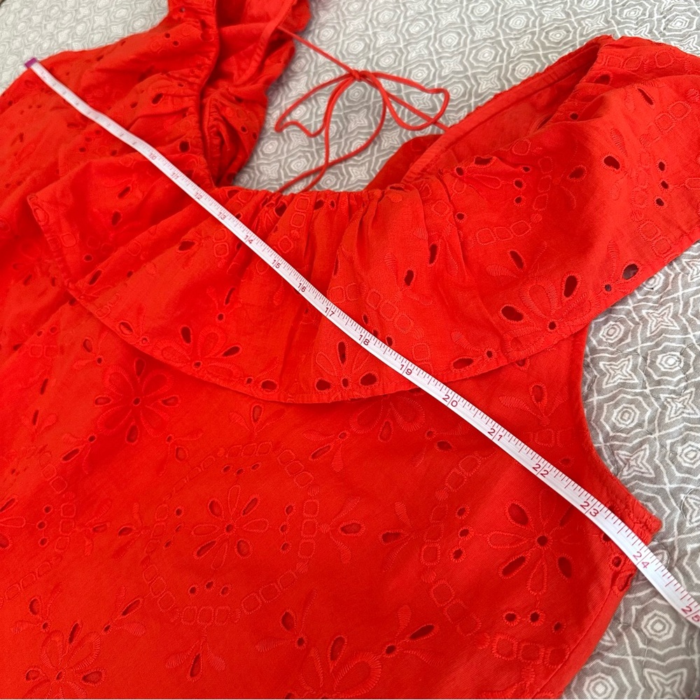 Ann Taylor Orange Eyelet Ruffle Neck Shift Dress Oversized Size L / XL - Picture 7 of 9